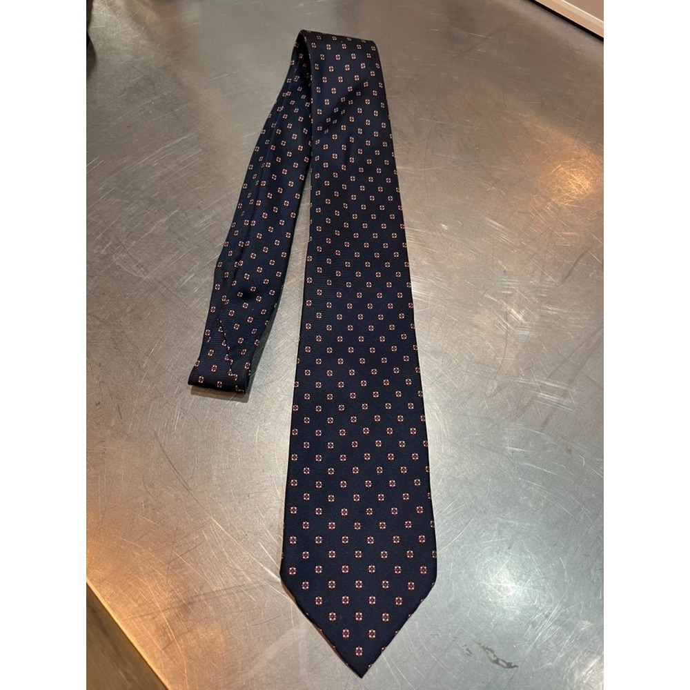 Vtg 90s Lanvin Paris Italian Blue Silk Men's Tie Red White Geometric Pattern